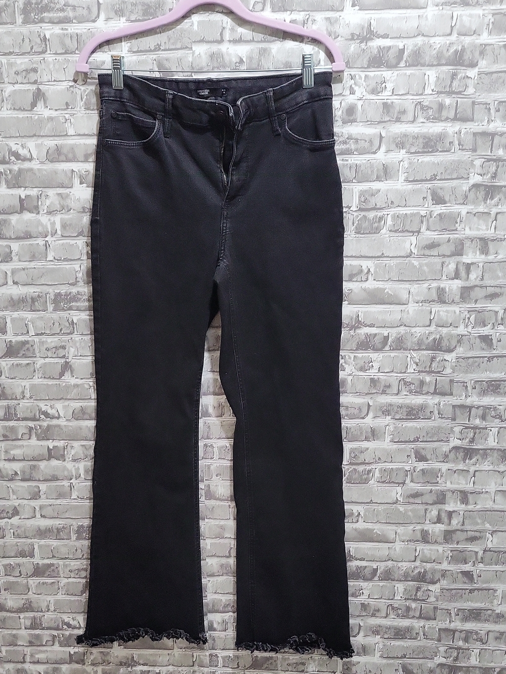 Simply Vera Vera Wang Black Frayed-Hem Wide-Leg High Rise Jeans Womens 8R